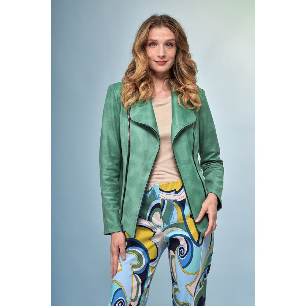 Insight New York Women's Vegan Blazer Jacket Size 6 Jade Green Zipper Details